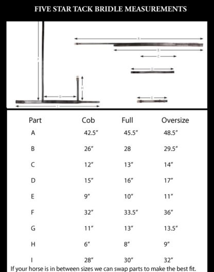 Five Star Tack Bridle Measurements