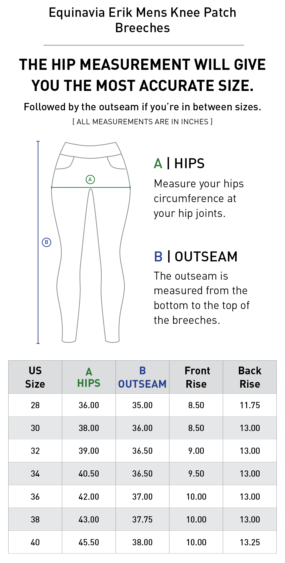 Equinavia Erik Mens Breeches Size Chart